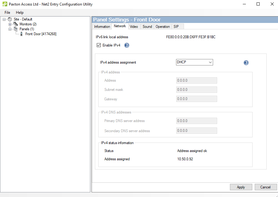 Enabling IPv4 in the Net2 Network tab