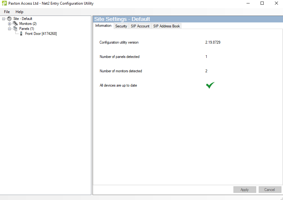 The Net2 SIP account site configuration
