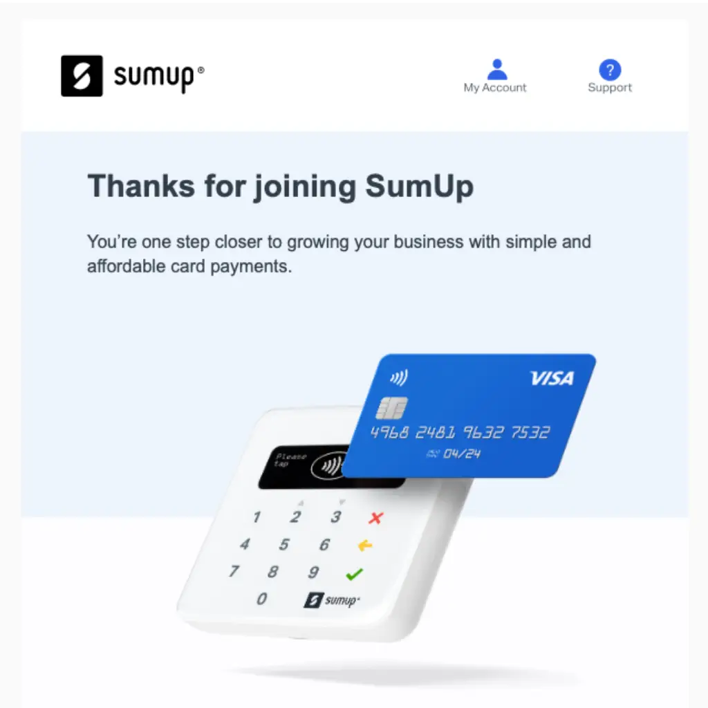 Example of a fraudulent SumUp account activation email