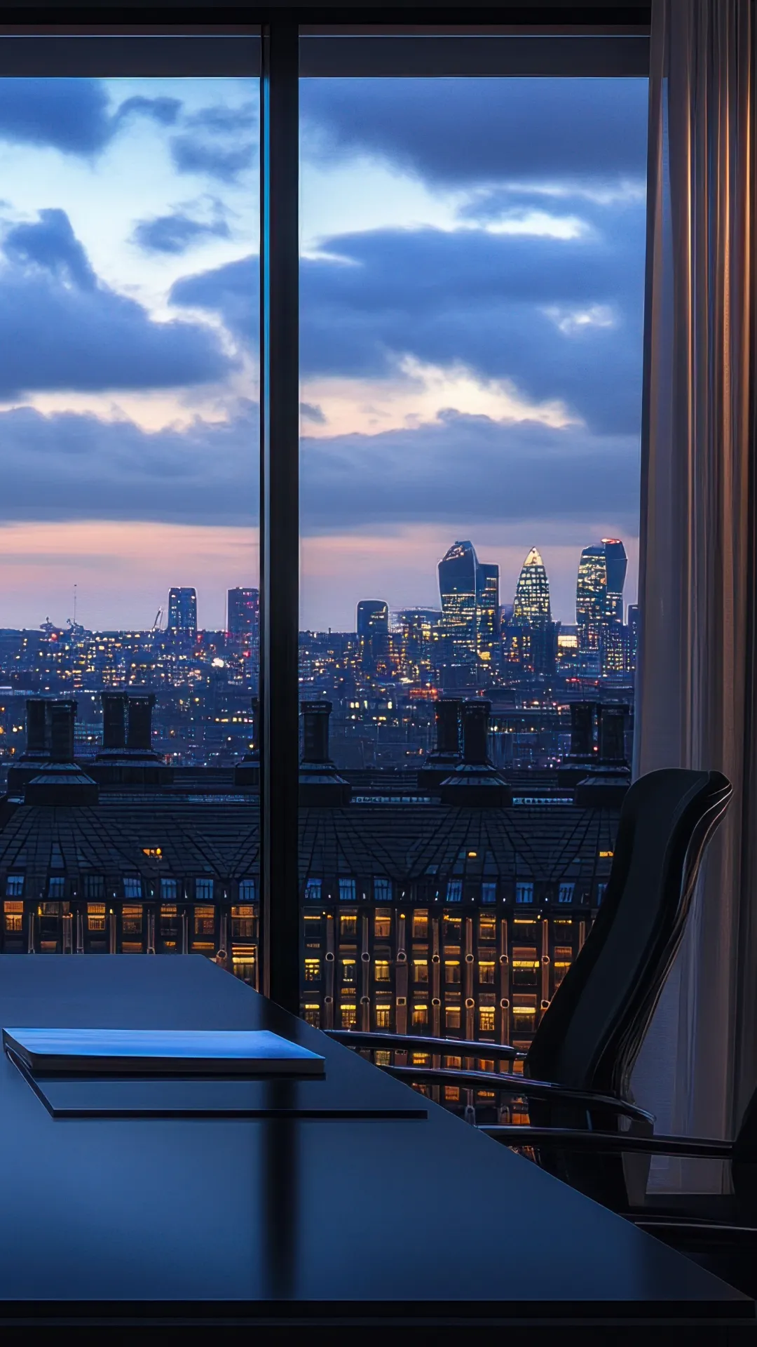 IT support London — the London skyline at dusk from a City office window